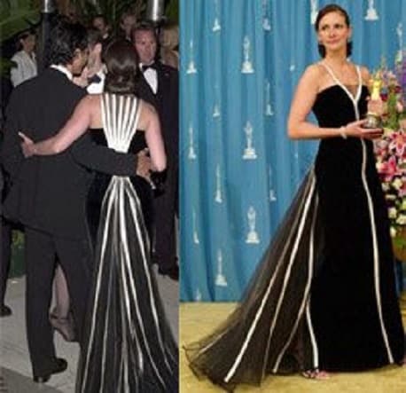 जूलिया रॉबर्ट्स की ब्लैक एंड व्हाइट वैलेंटिनो ड्रेस Black and white Valentino dress of Julia Roberts.